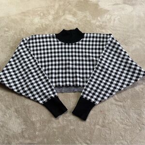 AKIRA Monochrome Houndstooth Knit Crop Top Long Sleeve Sweater Size M New